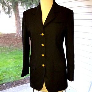 Women's EUC VINTAGE VALERIE STEVENS Black Long Blazer with Gold Buttons Sz 4